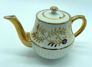 Vintage Arthur Woods Teapot,  English,  Ivory With Gold Leaf Accents