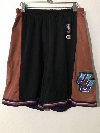 Champion Vintage Utah Jazz Basketball Shorts Made In Usa Sz M 32 - 34