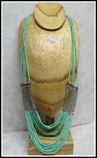 20 Strand Turquoise Vintage Native American Indian Style Seed Bead Necklace Old