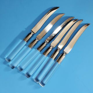 Vintage Mid Century Lucite Handle Steak Knives Set 6 Made In Japan