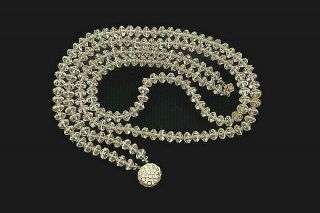 Vtg Cut Crystal Gold Capped Bead Double Strand Necklace W/ Rhinestone Box Clasp