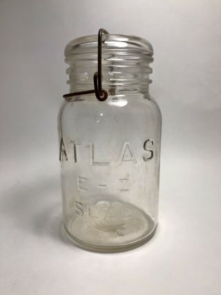 Vintage Atlas E - Z Seal Half Gallon Canning Mason Jar W/ Wire Bail And Glass Lid