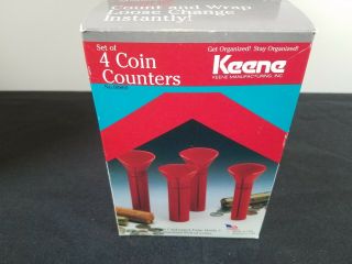 Keene Set Of 4 Calibrated Coin Counters Vintage Red Tubes