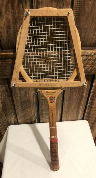 Vintage Wooden Slazenger Signature Tennis Racket W/ Sears Attachment