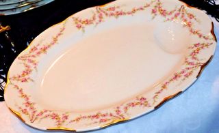 Vtg Theodore Haviland Varenne Roses Pink Yellow Gold Oval Serving Meat Platter