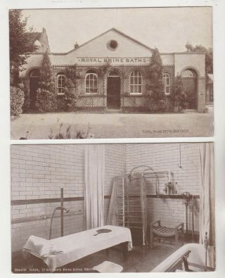 Two Vintage Postcards - Royal Brine Baths,  Droitwich (interior & Exterior)