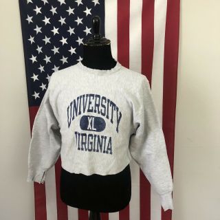 Vtg Champion Reverse Weave Uva Virginia Cropped Sweatshirt Women 