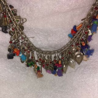 Vintage Mexican Wedding Necklace Silver With Hearts And Dolls