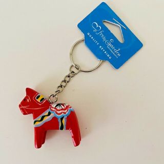 Nwt ♡ From Sweden Carved Wooden Red Dala Horse Keyring,  Key Chain