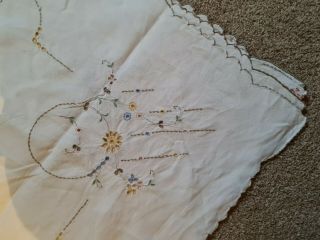 Vintage Hand Embroidered Square Tablecloth With Scalloped Edge.  42 X 42 Inches.