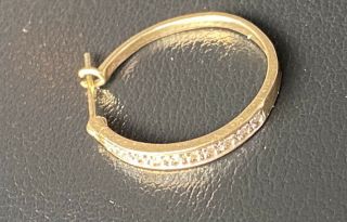 Vintage Designer Signed 10k Yellow Gold Single Diamond Hoop Earring