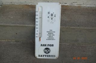 Vintage Rca Batteries Metal Store Display Thermometer 13x6