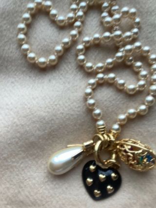Vintage Joan Rivers Faux Glass Pearl Necklace W/ 3 Interchangeable Pendants