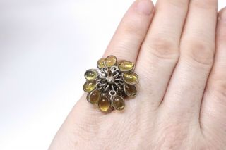 An Unusual Vintage Sterling Silver 925 Synthetic Citrine Flower Statement Ring
