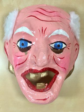 Vintage Paper Mache Halloween Mask Old Man/lady Fur Hair Unbranded