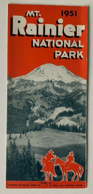 Vintage 1951 Mt Rainier National Park Travel Brochure Illustrated Pamphlet Map