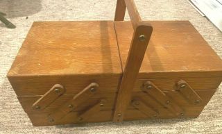Vintage Wood Sewing Box Organizer,  Storage,  Craft,  Tools,