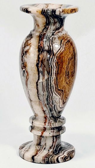 Vintage Onyx Carved Stone Marble Bud Vase,  Cream,  Gray,  Rose,  Mauve,  8 " H X 4 " W