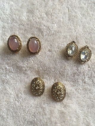 Vintage Clip - On Costume Jewelry 3 Pairs Earrings