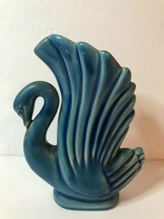 Vintage Ceramic Blue Glazed Swan Planter Vase