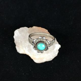 Vintage Sterling Silver Old Pawn Ring Turquoise Size 5 Hallmarked Southwest 925 3