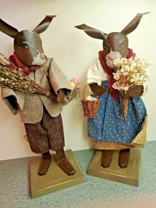 Set Of 2 Vintage American Folk Art Shadowdancer Rabbits,  Signed Young 