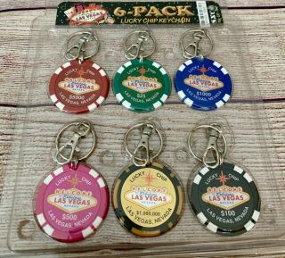 6 Las Vegas Lucky Poker Chip Keychains Casino Party Favors Prizes Gifts
