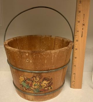 Vintage Bordens Dairy Elsie The Cow Wooden Pail Bucket With Handle