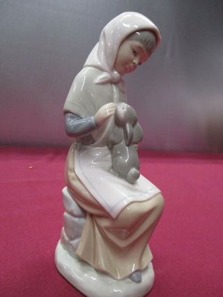 Vintage Nao Lladro Girl With Bunny Rabbit Made In Spain - 8 "
