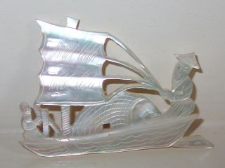 Stunning Vintage Chinese Carved Mother of Pearl Junk Boat & Fish Design Brooch 2