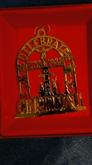 1988 Celebrate Cincinnati 3d Ornament 24k Gold Finish Mcalpin 