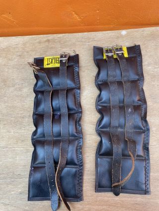 Pair Vintage Everlast Weights Black Leather Ankle Wrist 2.  5 Lbs Each Buckles