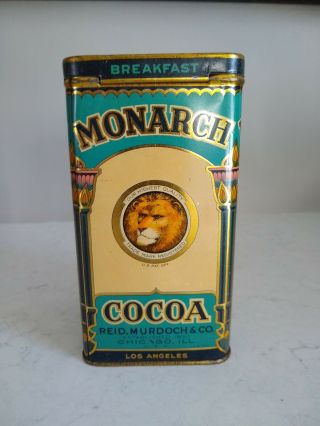 Vintage Monarch Cocoa Tin With Hinged Lid Colors.