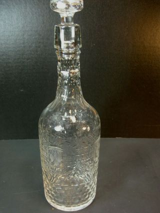 Vintage Clear Cut Glass Wine Decanter With Stopper W/leaves & Floral Pattern