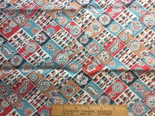Vintage Cotton Feedsack Fabric 30s40s Pretty Red White Blue Floral Squares Exc