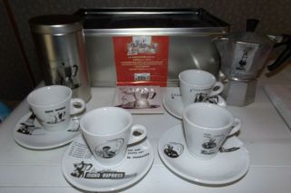 Vintage Bialetti Tea/moka Express Maker W/cups & Saucers Trivet Container Italy