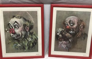 2 Vintage Cydney Grossman Matted And Framed Clown Prints Sad & Bumble Bee Clowns