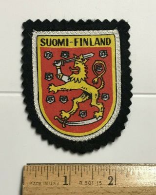 Suomi Finland Coat Of Arms Lion Wielding Sword Woven Black Felt Patch Badge