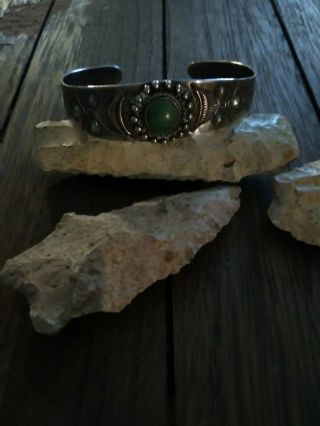 Vtg Navajo Indian Sterling Silver Turquoise Bracelet - Small
