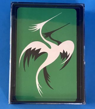 Vintage Arrco Art Deco Playing Cards White Black Herons Birds Green Background