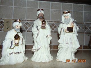 Bon Ton Jade Porcelain Nativity Figurines 3 Wise Men Vintage Set Gold Accent