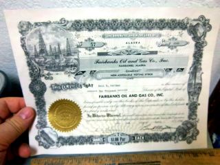 Vintage Fairbanks Oil & Gas Company 1953 Alaska Territory Stock Certificate