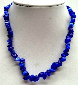 Stunning Vintage Estate Blue Glass Bead 17 " Necklace 4033n