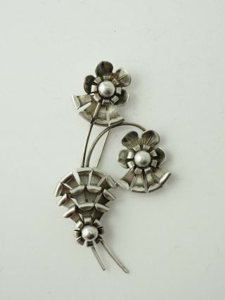 Retro Vintage Sterling Silver Large Floral Bouquet Flowers Pin Brooch