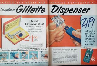 Vintage 1948 Gillette Razor Print Ad Ephemera Art Decor - Speed