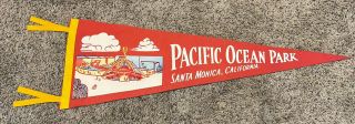 Vintage 1960’s Pacific Ocean Park Pennant,  Santa Monica,  Ca,  9x27”