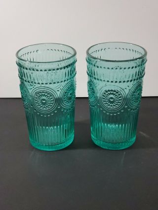 Colored Glass Tumblers Vintage Drinking Glasses 16 Ounce Emboss Tumbler Set Of 2