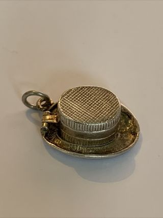 Vintage Silver Top Hat Magician Rabbit In Hat Magic Trick Charm For Bracelet