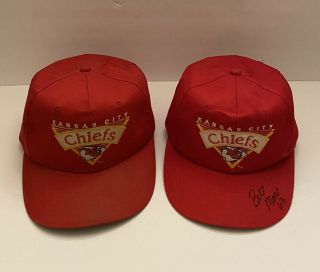 Kansas City Chiefs Set Of 2 Vintage 1990s Snapback Hats Autographed By Bill Mass