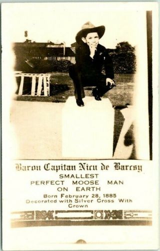 Vintage 1910s Midget / Circus Rppc Photo Postcard " Baron Captain Nicu De Barcsy "
